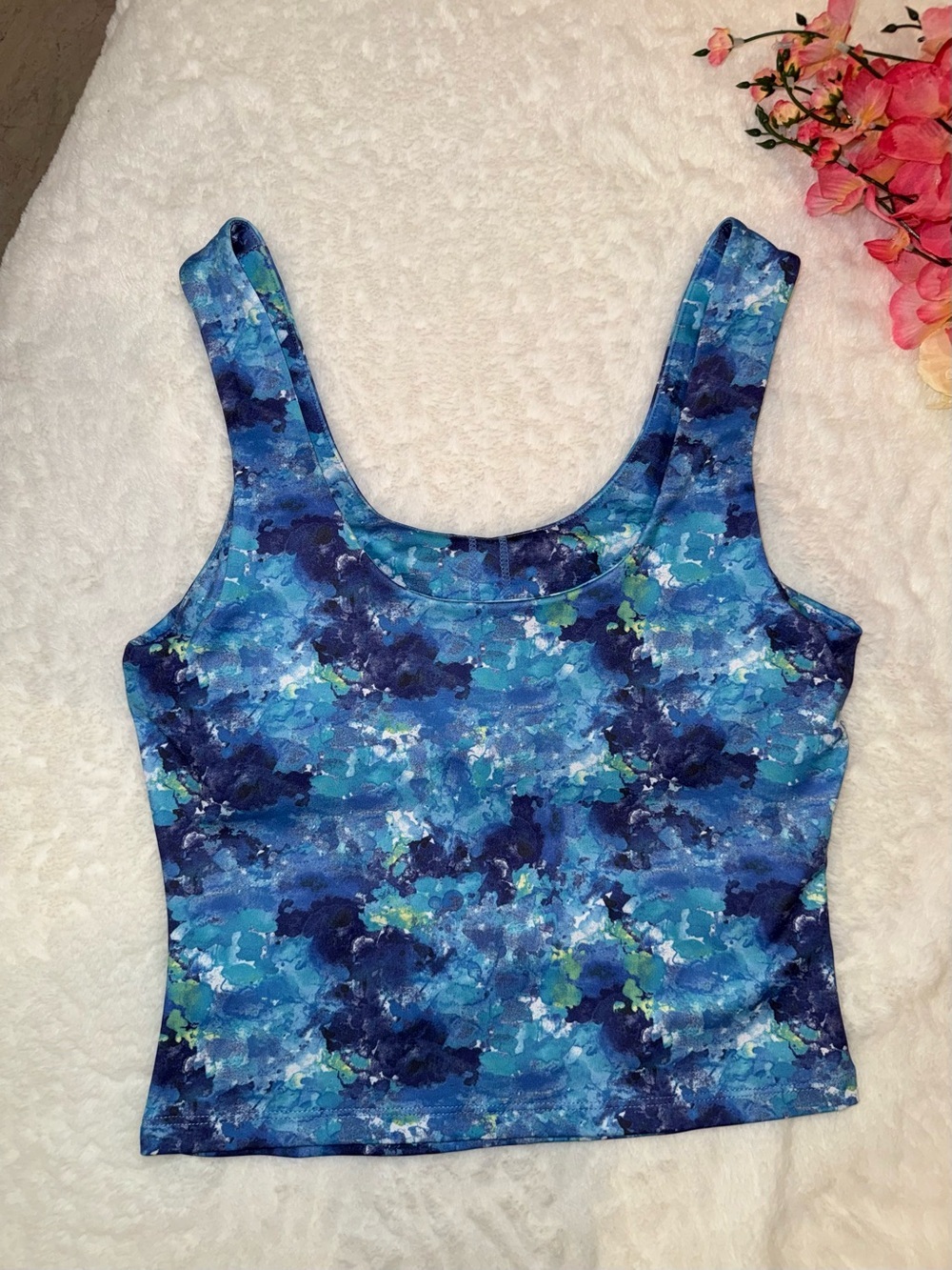 3 x 20$ Blue Abstract-Print Crop Tank Top Size S - Picture 5 of 5